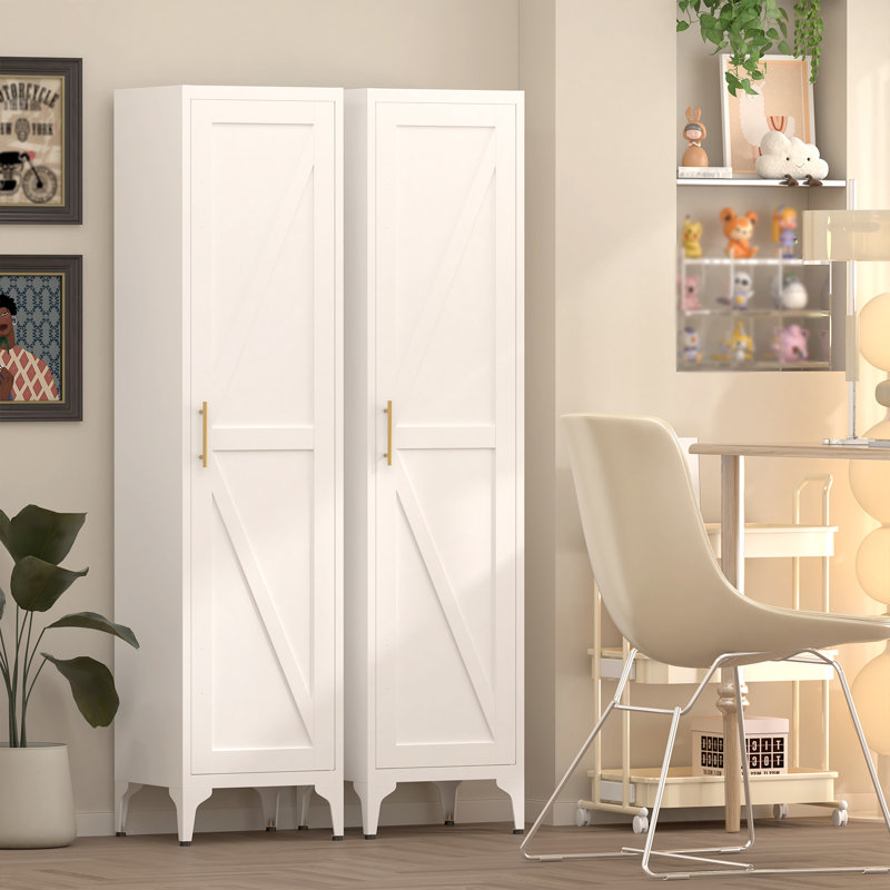 Grand garde-manger étroit en métal de 65 pouces de hauteur, organisateur de rangement mince blanc avec porte réversible et tablettes réglables