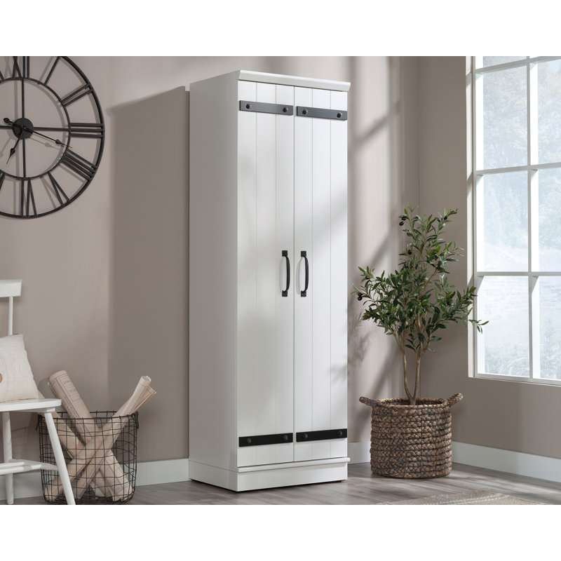 Soft White Tall Kitchen Pantry Cabinet with Adjustable Shelves