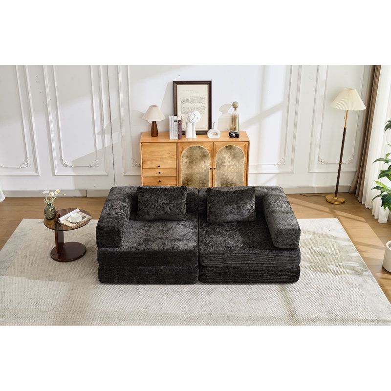 2 places, lit convertible à compression désossé, cadre de forme fixe, chenille, lit noir sans assemblage requis, siège avec chenille et pour chambre à coucher