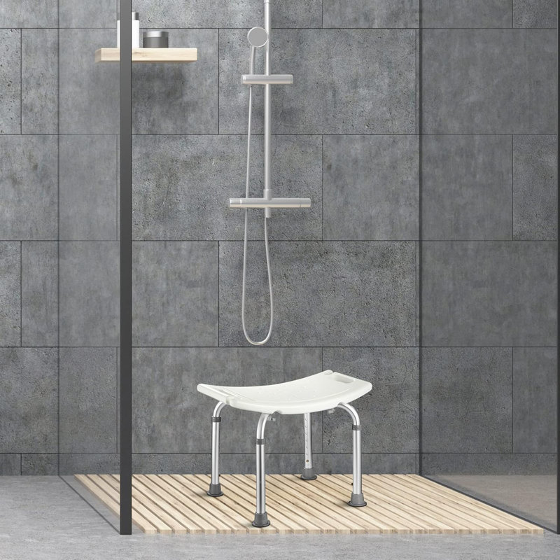 Bath Stool Shower Chair, 8 Height Levels Bath Chair From 38-55 Cm, Aluminium Legs & Non-slip Bath Seat For Indoor Shower, Lightweight And Slim Shower Stool For Seniors And Adults