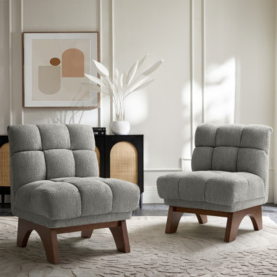 Thomas Modern 31'' W Chenille Accent Chair With Solid Wood Leg Set of 2