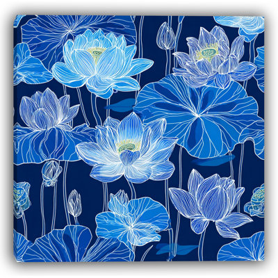 Blue Harmony Lotus - impression sur toile botanique