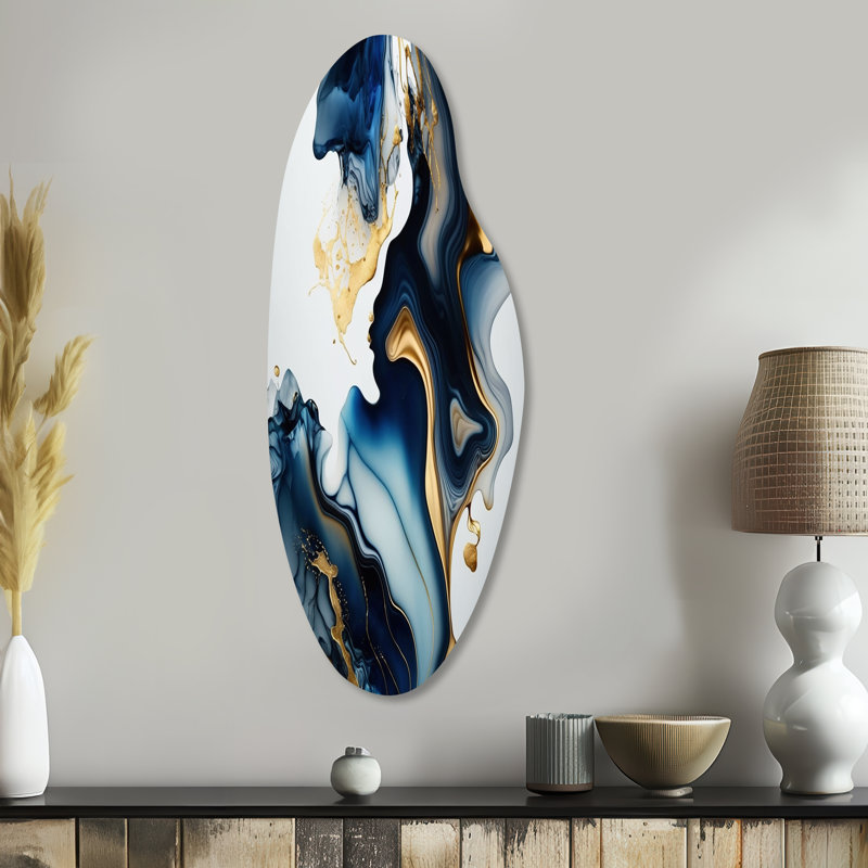 «Abstract Geode Marble Blue I», art mural incurvé en métal, impression asymétrique moderne sur métal