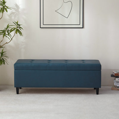 50.5‘ Wide Tufted Faux Leather Upholstered Storage Bench