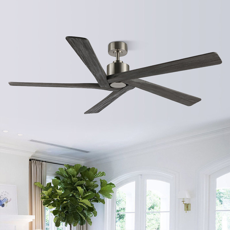 Ventilateur de plafond d'intérieur à 5 pales Baun avec télécommande, 64", Gris, Nickel brossé