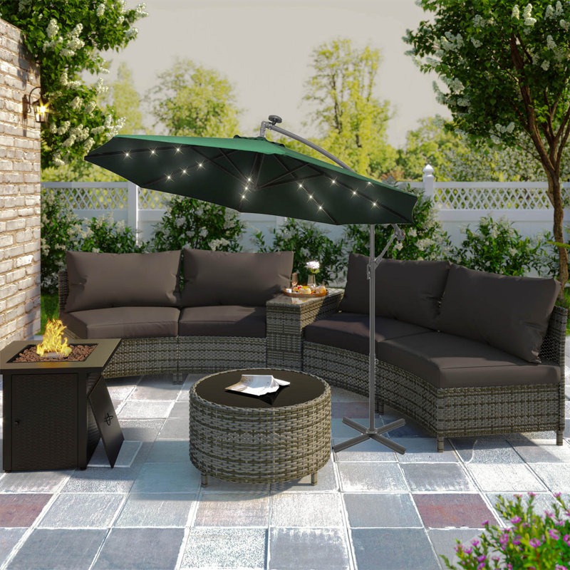 Kace 300cm Lighted Cantilever Parasol, Green