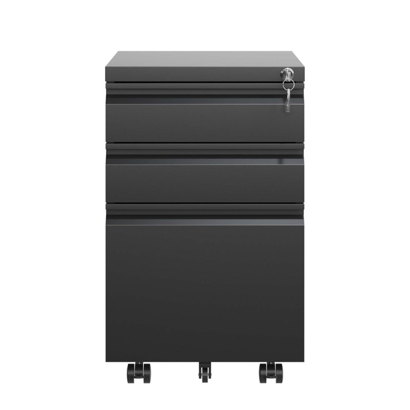 Classeur mobile à 3 tiroirs avec serrure, classeurs en métal pour organisateur de bureau à domicile, lettres / Légal / A4, entièrement assemblé
