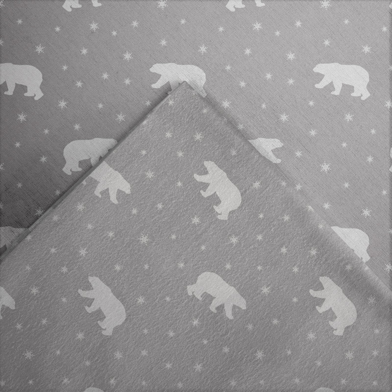 Pointehaven 175 GSM Printed Flannel 100% Cotton Deep Pocket Sheet Set, Twin, Polar Bear