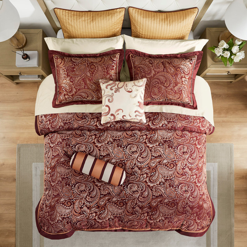 Ensemble d'édredon 12 pièces avec draps en coton rouge