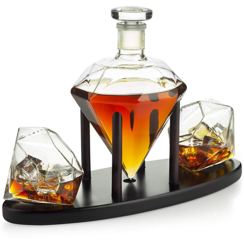 Carafe à whisky Diamond L avec 2 verres à diamant, carafe à liqueur, scotch, rhum, bourbon, vodka, tequila (décanteur de 750 ml)