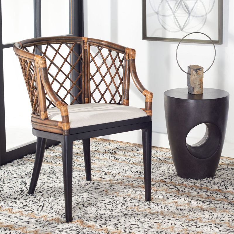Totten 17.3'' H Cotton Upholstered Armchair, Natural Wash/Black Leg/White Cushion