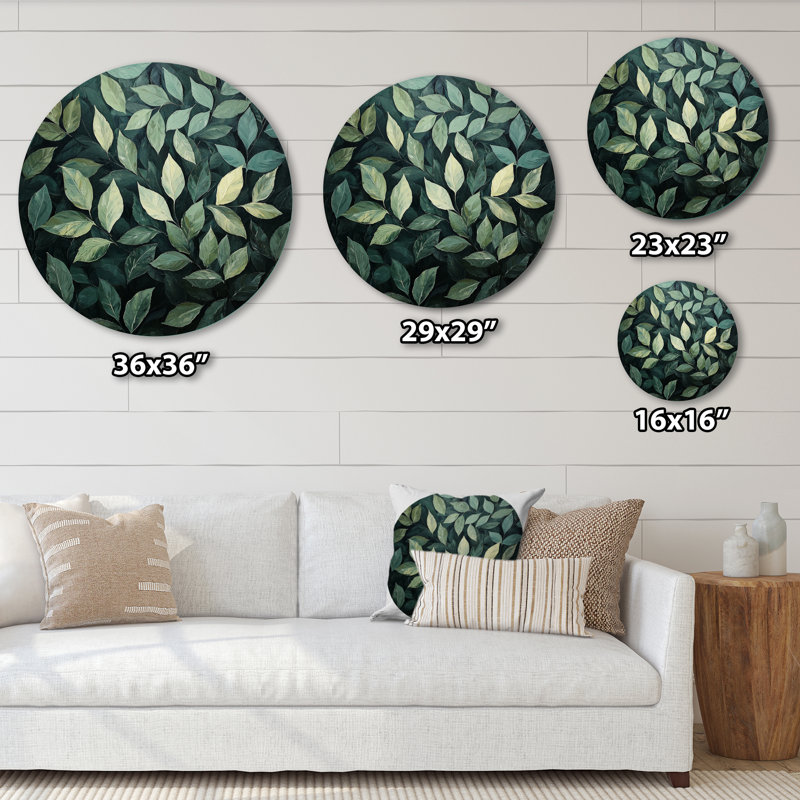 Feuillage olive vert feuillage collage II - feuilles rondes, art mural en métal, H 36 po x l 36 po