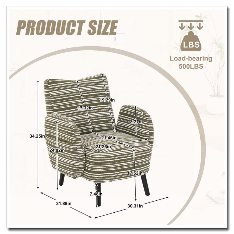 Boucle Upholstered  Accent Chair, Olive Green