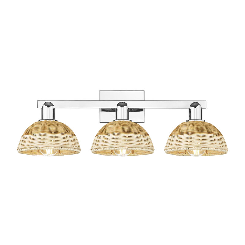 Éclairage pour meuble-lavabo avec abat-jour en fibres naturelles Ciesla, Chrome poli, H 11,25 po x l 26,5 po, 3