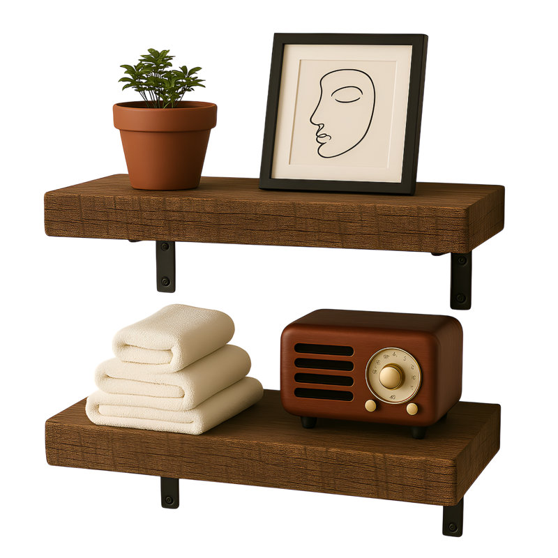 Ensemble de 2 tablettes flottantes en bois de manguier massif