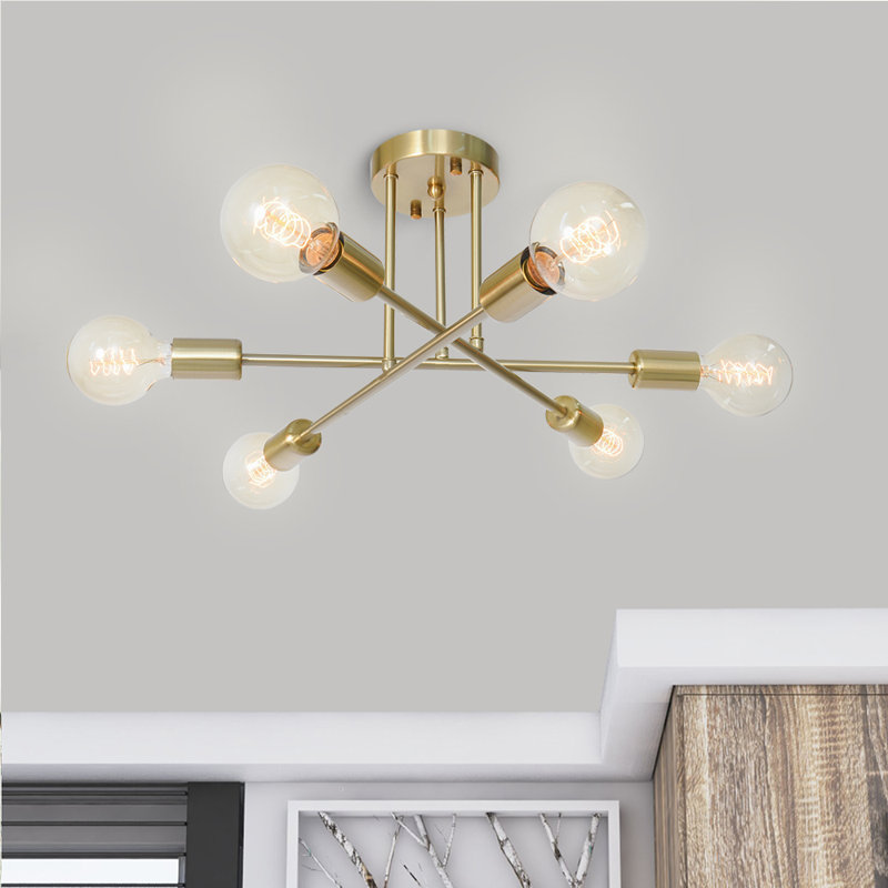 Westfall 6-Light 19" Gold Brass Sputnik Semi-Flush Mount, Gold Brass