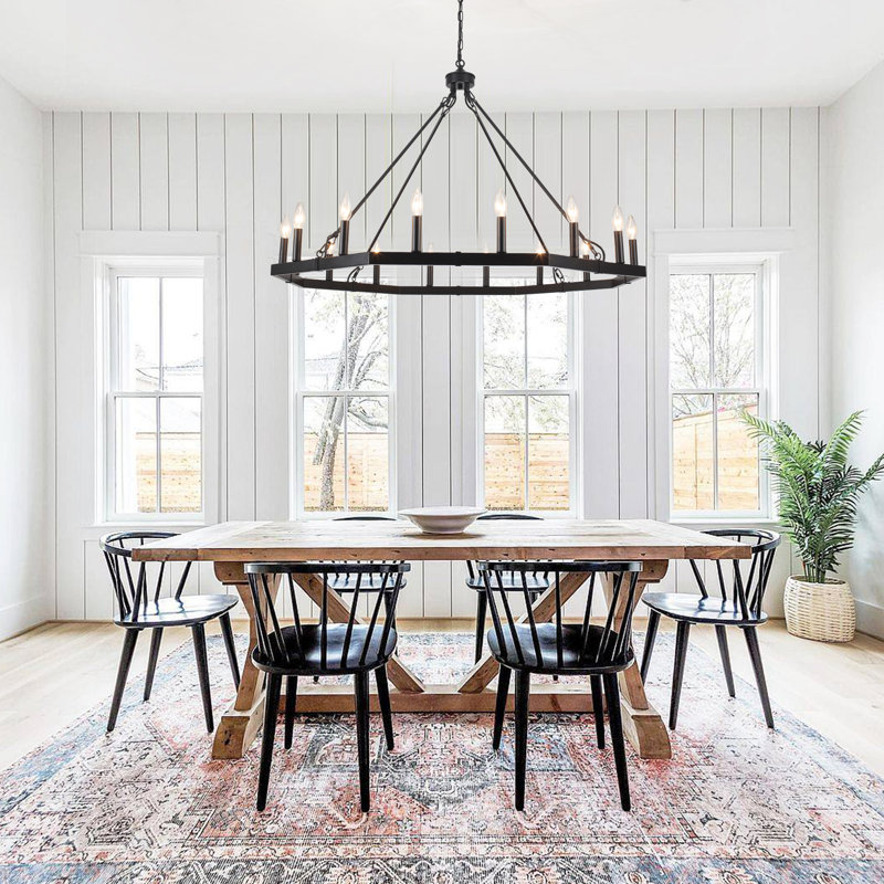  Holk 16 - Light Dimmable Geometric Wagon Wheel Chandelier, Matte Black