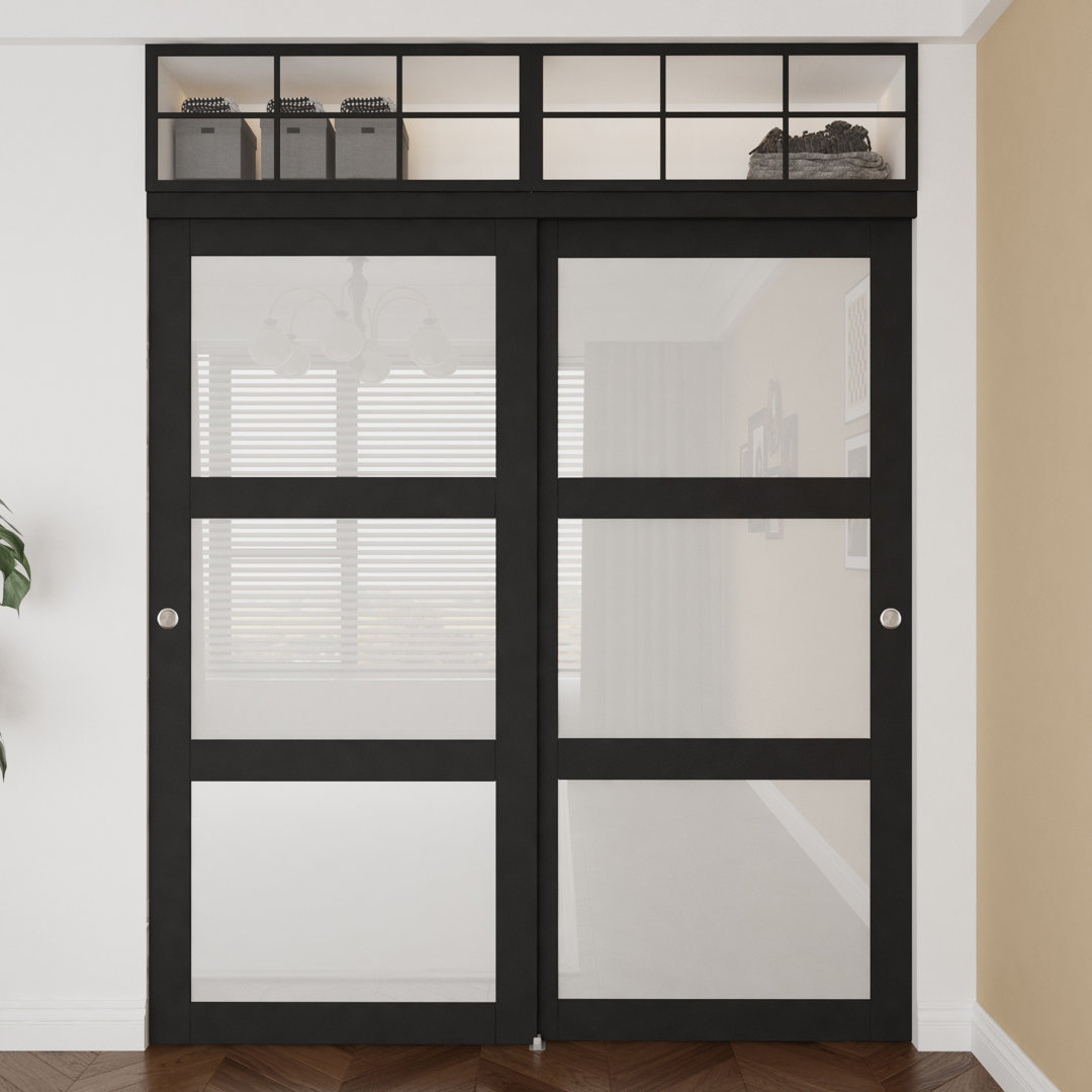 80" Pantry Closet  Sliding Doors with Installation Hardware Kit With Circled Handles  (Black or White) ARK DESIGN 