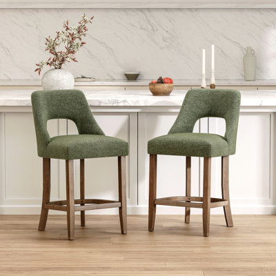 Bar Stools Set of 2, Upholstered Counter Height Bar Stools, Modern Counter Stools with Wood Legs for Kitchen Island Dining Room Bar