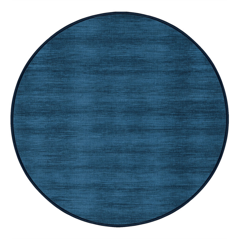 Tapis bleu uni lavable à la machine, Rond 6 pi
