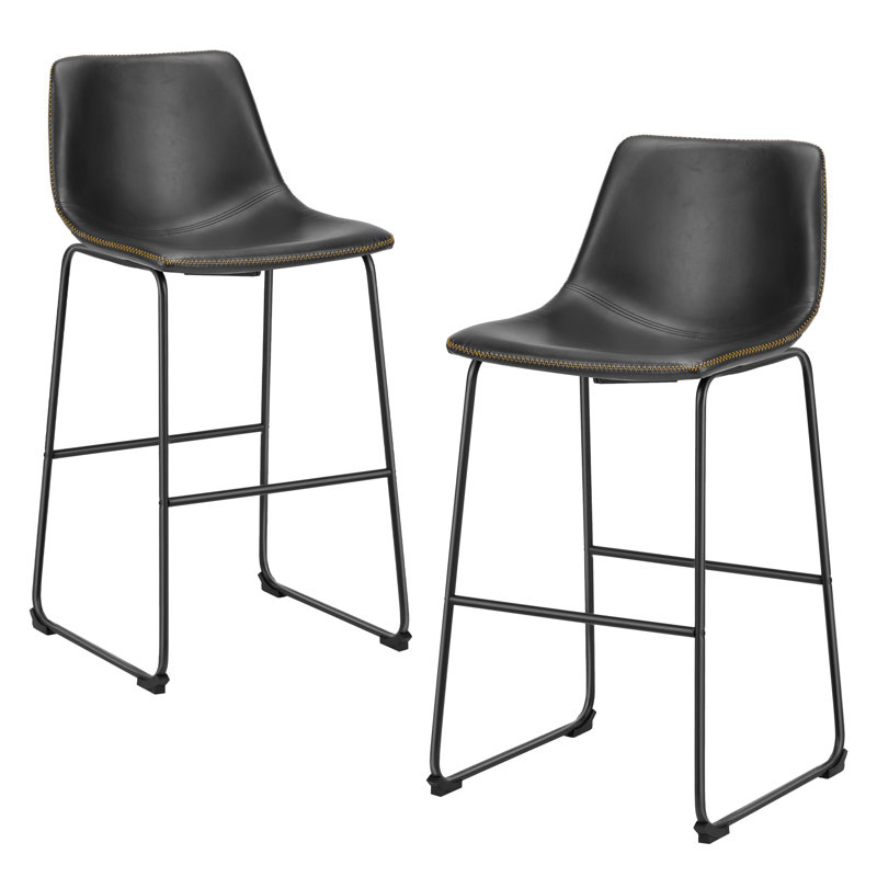 Modern Upholstered Dining Stool, Black, 2 Pieces, Bar Stool (29" Seat Height)