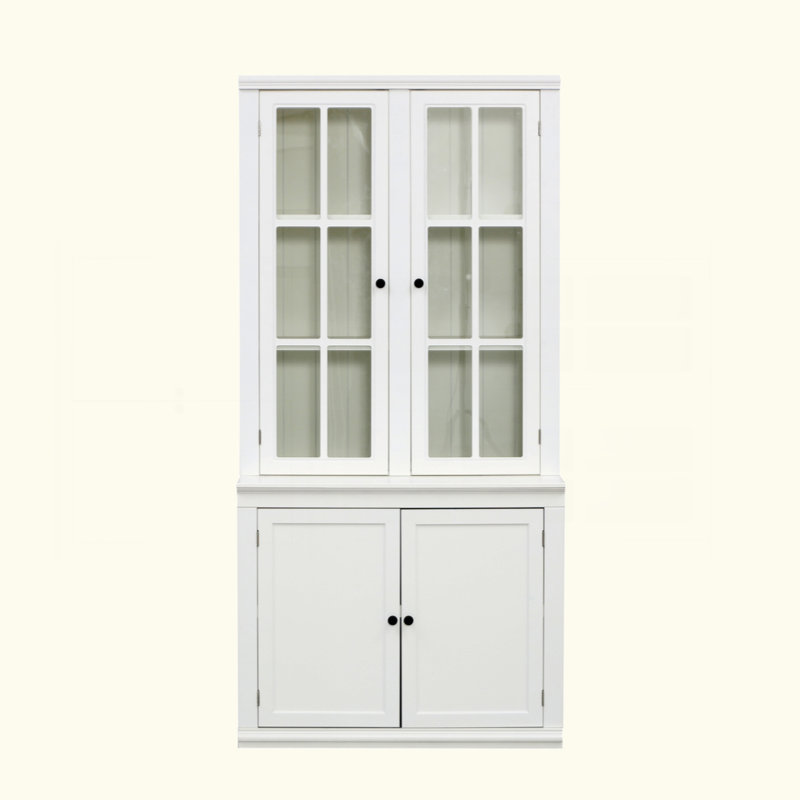 75.25'' Tall Display Cabinet With Double Glass Doors, Traditional Style China Cabinet Hutch Cabinet For Hallways Living Room, Kitchen, Home, Studio Or Workspace
