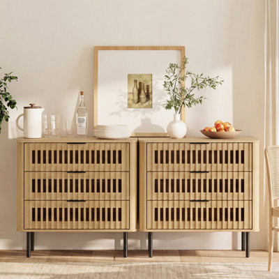 End Table With Curved Profile Design and Large Drawers, Mid Century Modern Wooden End Table for Living Room, Bedroom, Sofa Office, Set of 2