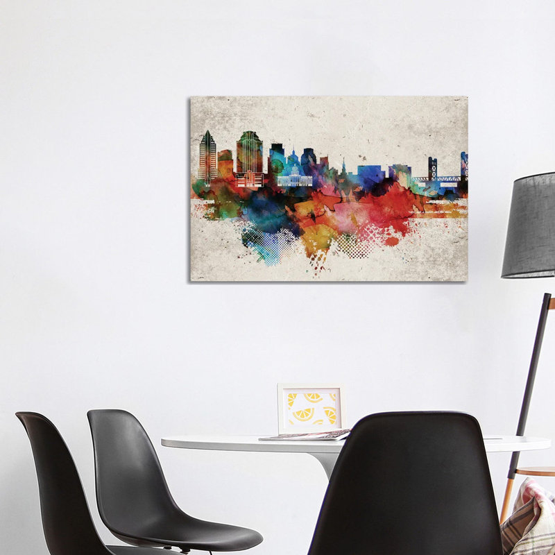 Sacramento Abstract Skyline by WallDecorAddict - Wrapped Canvas Print, 66.04cm H x 101.6cm W x 1.91cm D