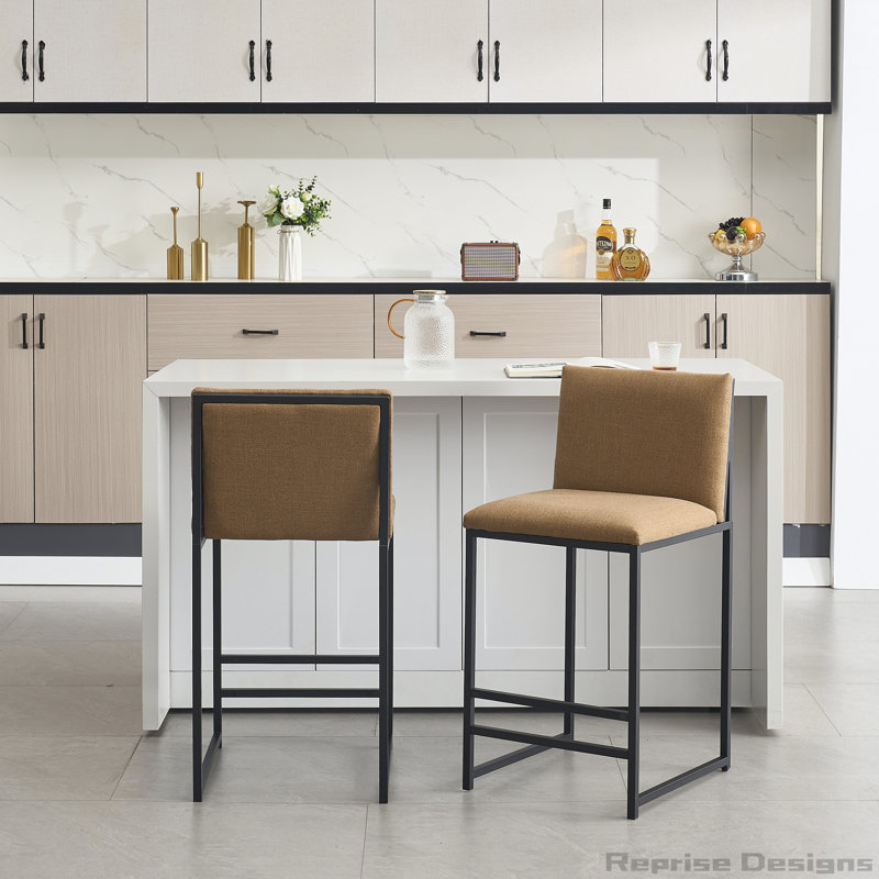 Counter Height Upholstered Linen Bar Stools Set of 2, Coffee