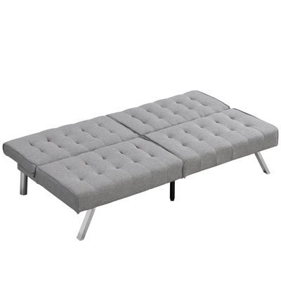 Grey Fabric Futon Bed With Wood Frame, Stainless Leg, Multifunctional For All Settings, Space Saving, 67.51 In Depth Frame Furniture Any Location, Erg