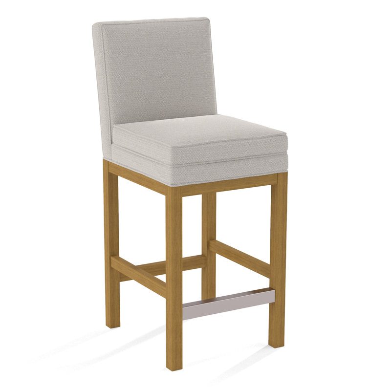 Upholstered Stool, Honey Finish, White Textured Performance; 0865-91