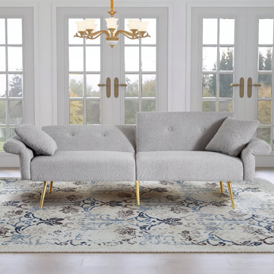 Alhertine Gray Fabric Futon, Folding Sofa Bed With Adjustable Backrest,Toss Pillows