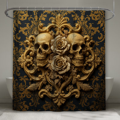 Rideaux de douche Gold Skulls Roses