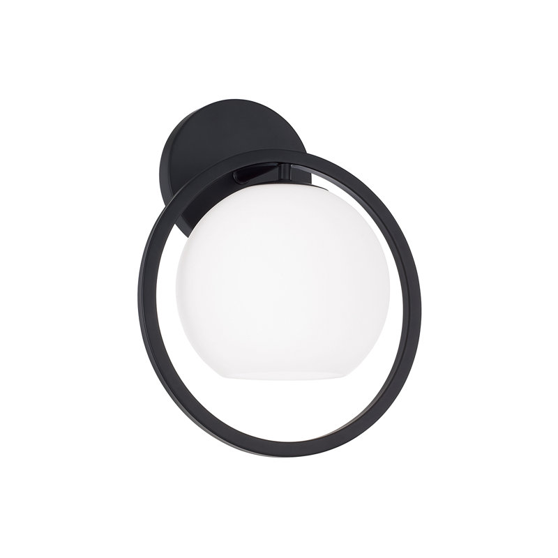 9.5" W X 12" H 1-Light Circle Sconce with Soft White Glass, Matte Black