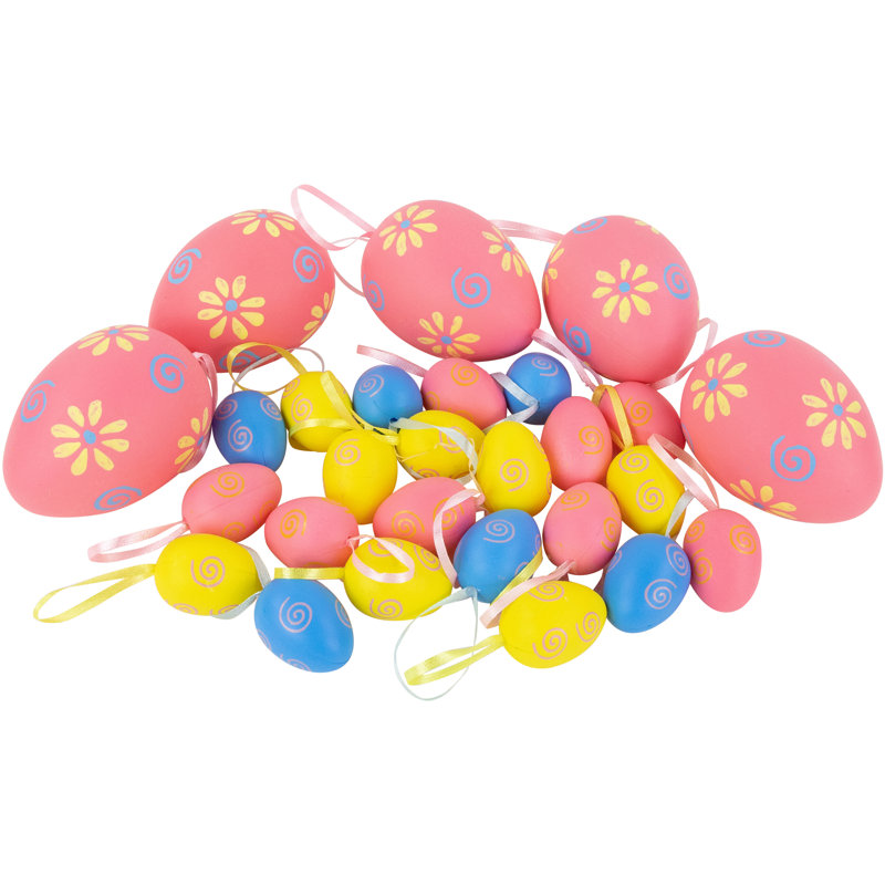 Ornements en forme d'œuf de Pâques 29ct rose pastel bleu et jaune