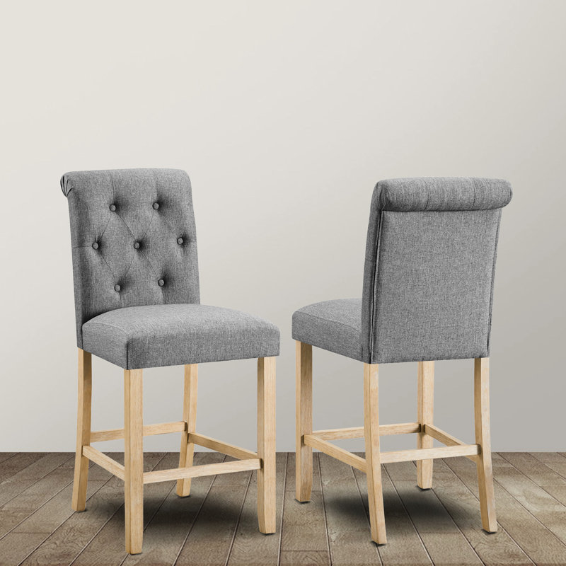 2 tabourets à hauteur de comptoir en gris - dossier, fabrication en bois massif, siège pour tabourets de salle à manger, 2 dossiers et cuisine rembourrée robuste
