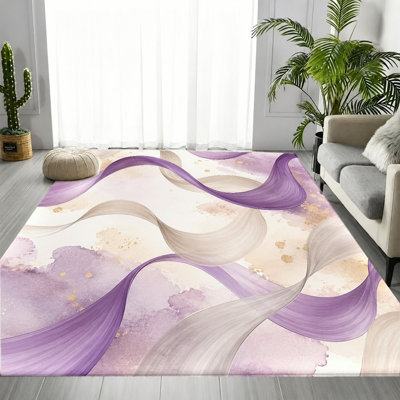 Tapis mauve à dégradé aquarelle à motif dégradé, motif de fluide fluide, tapis antidérapant durable et doux lavable à la machine, décoration intérieure élégante et moderne pour le salon, la chambre à coucher, le bureau, un appartement