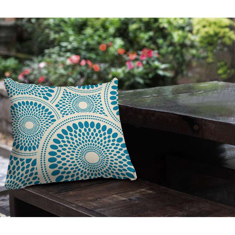 Coussin décoratif intérieur / extérieur Pierson Tribal Abstract, L 19 po x H 19 po, Turquoise