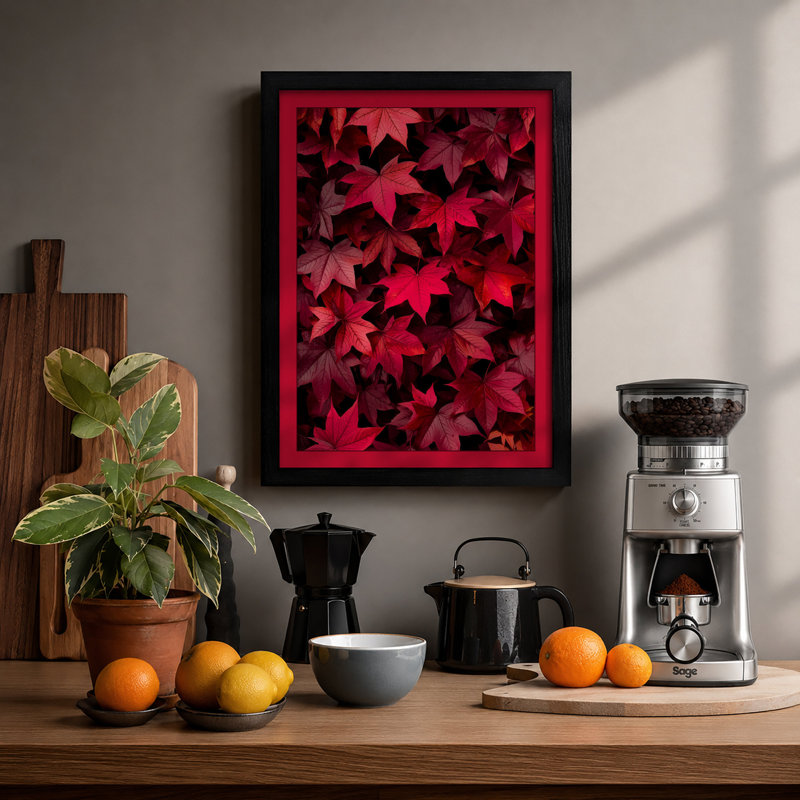 Crimson Canopy Botanical - Framed Print, A2 - 59.4 x 42.0 cm, Black
