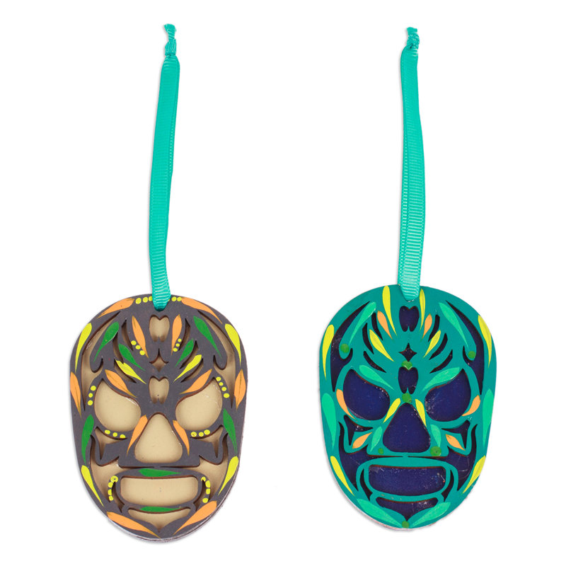 Bungalow Rose Handmade Mexican Wrestler Wood Ornaments (Pair)
