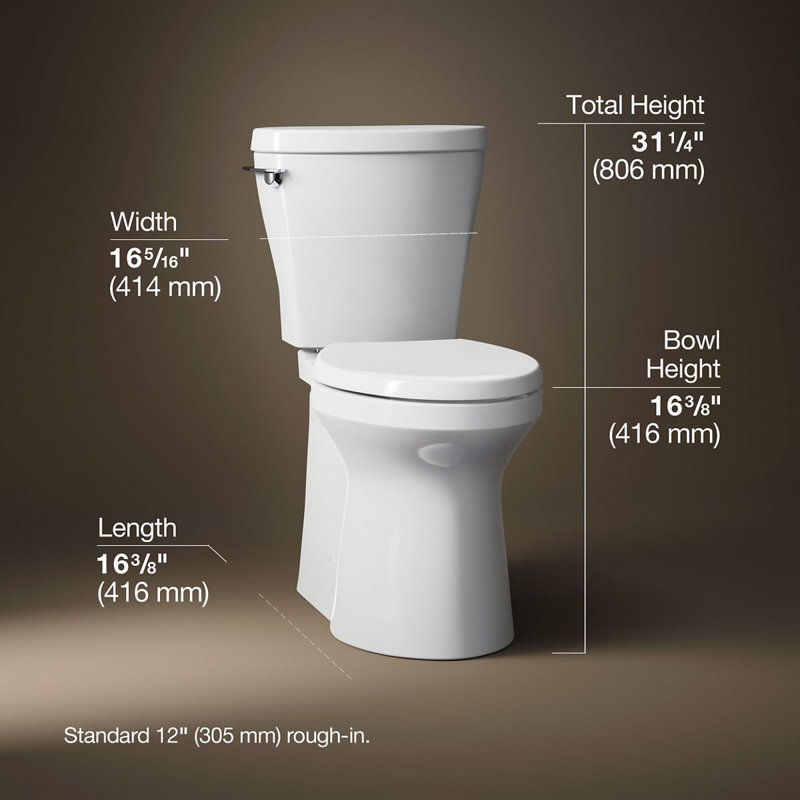 Betello 1.28 GPF (Water Efficient) Elongated Two-Piece Toilet (Seat Not Included), Left-Hand, White