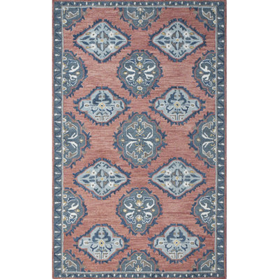 Vintage Glory Hand Hooked Wool Rug in Blue/Faded Red/Cream