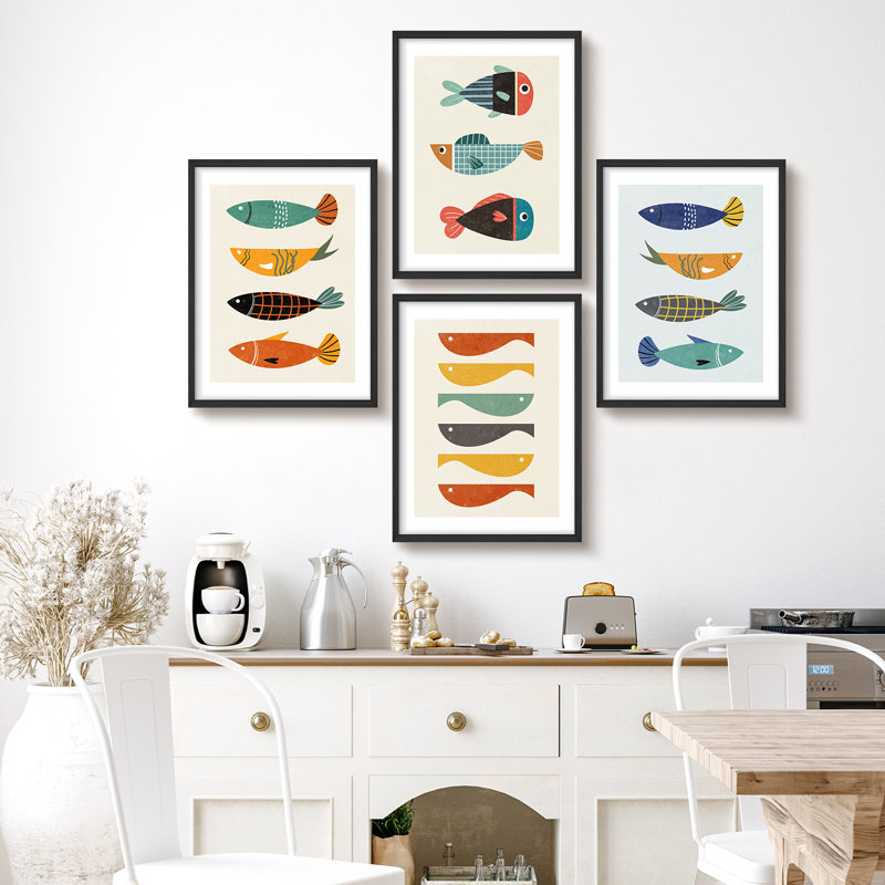 «Colorful Fish Coastal Modern», impression encadrée, affiches, salle de bain, petit art mural, H 10 po x l 8 po