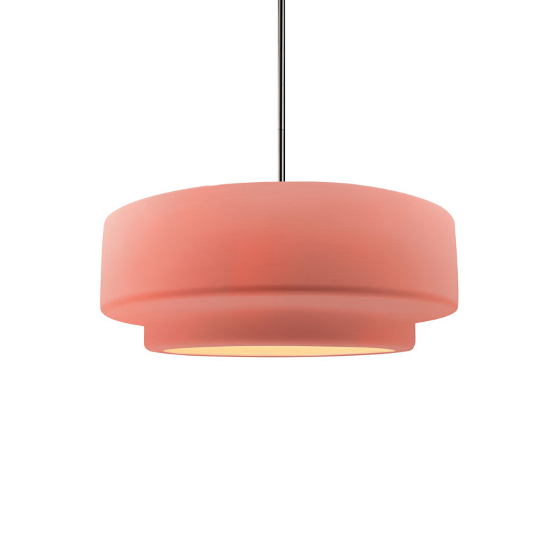 Luminaire suspendu tambour 1 lumière Gela, Rosé brillant, Nickel brossé, DEL