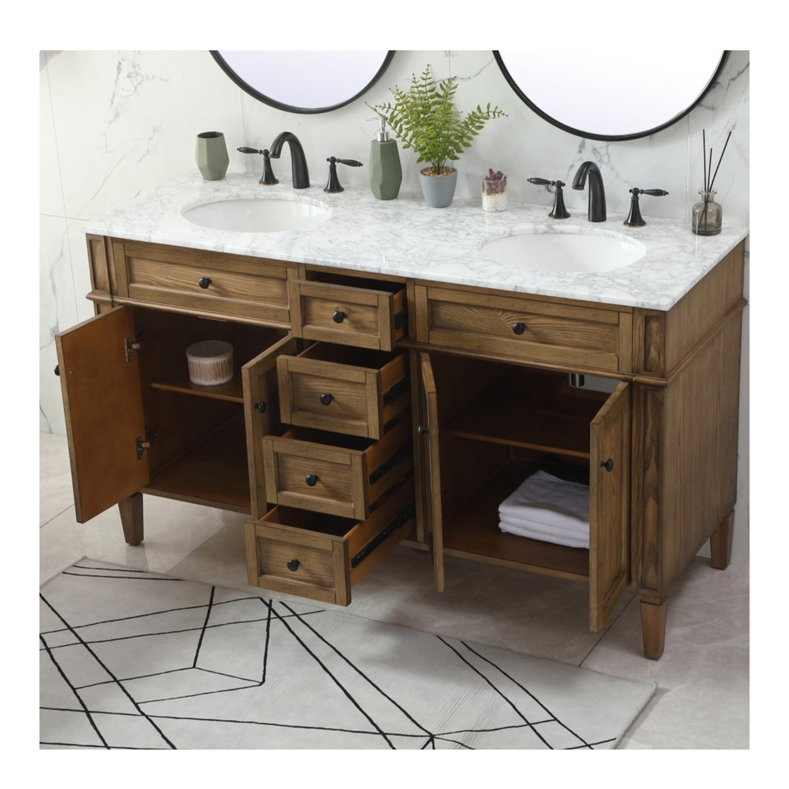 Rivers 60'' Double Bathroom Vanity, Driftwood