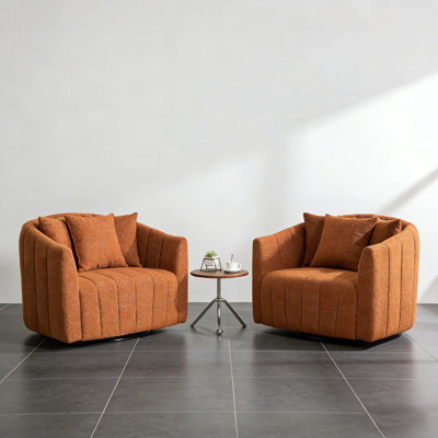 39" W Modern Swivel Barrel Chair, Upholstered Reading Sofa Chair With Pillows (Set Of 2)