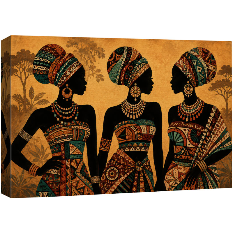 Art de silhouette de femmes d'Afrique, images de salon, impression sur toile encadrée, 16" H x 24" W x 1.5" D, Wrapped Canvas