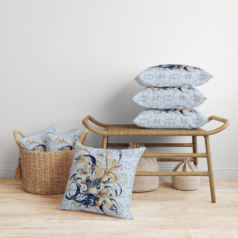 Floral Square Cushion, 46cm H x 46cm W, Blue/Chestnut Floral