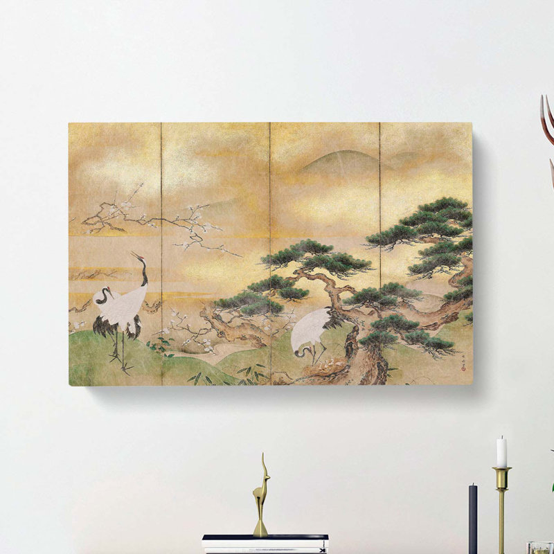 Cranes Beside A Lake by Hashimoto Gaho - Wrapped Canvas Painting, 40cm H x 60cm W x 3cm D