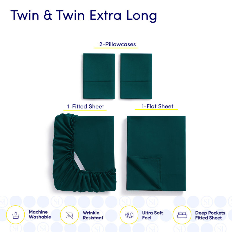 Ensemble de draps luxueux en microfibre douce avec taies d'oreiller en prime, Bleu sarcelle
